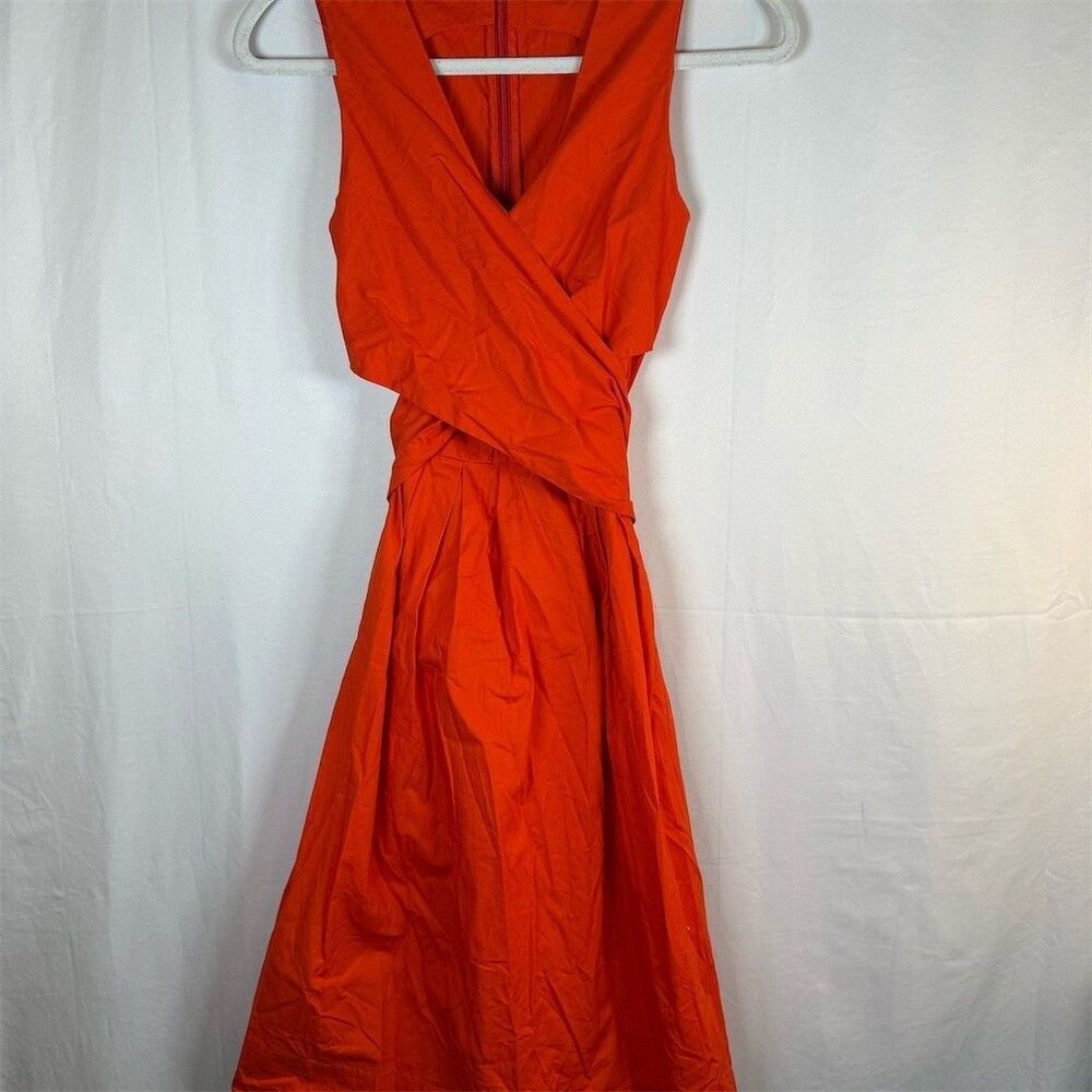 J. by J.Crew Dress Womens Size 00 Orange Sleeveless Wrap Midi Tie Waist